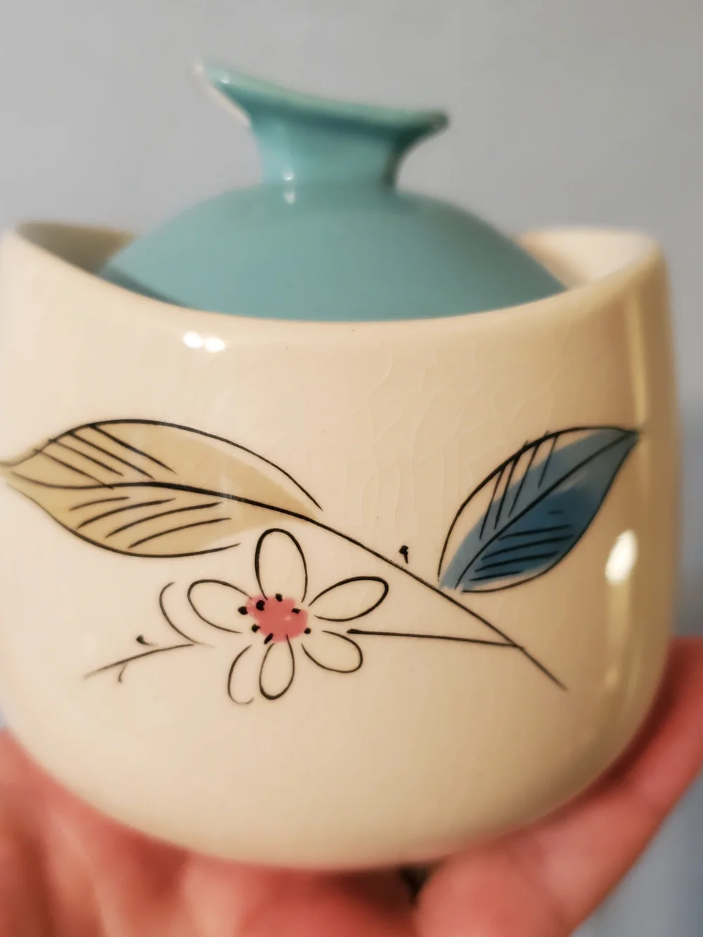 Vintage Salem Biscayne Sugar Bowl Porcelain Floral Canister with Blue Lid 57Y
